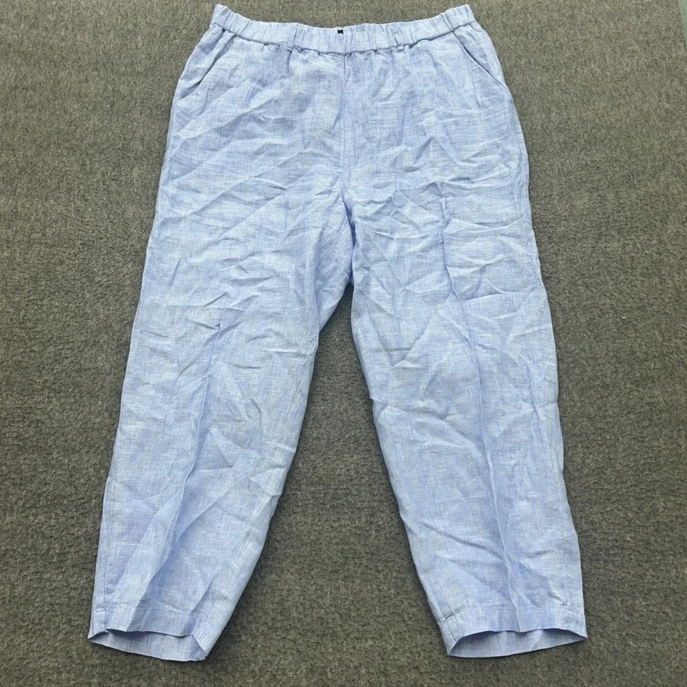 Quince European Linen Pants Womens XL French Blue Elastic Waist Pocket